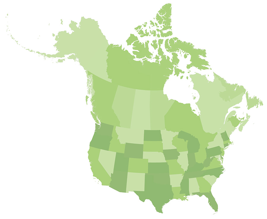 Map of Trex Fence Service Area in North America